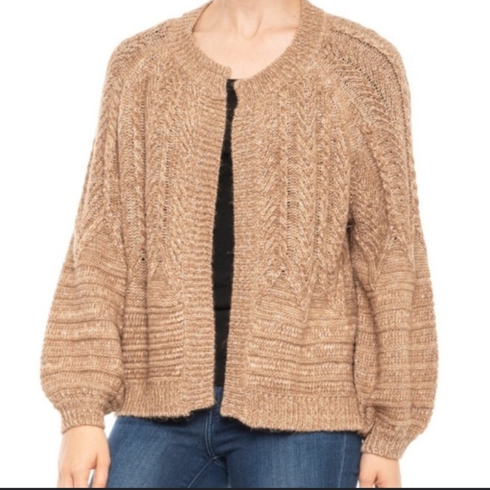 Lucky Brand Tan Women's Puff Sleeve Cardigan. Medium